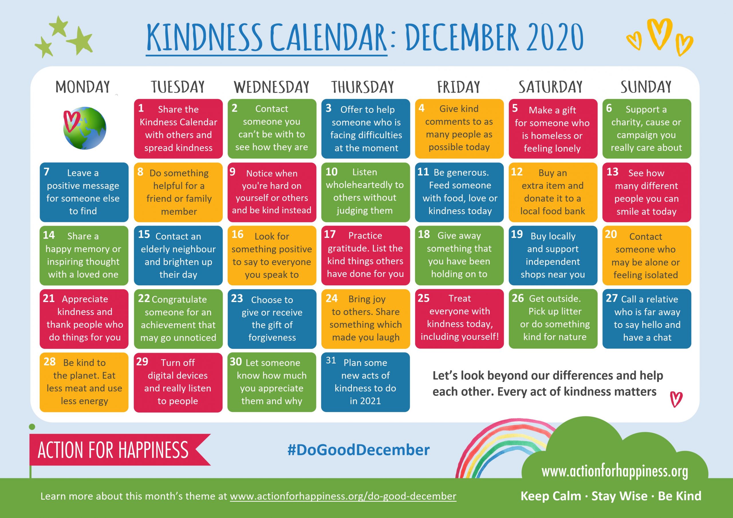 Action for Happiness Kindness Calendar Let's End Loneliness